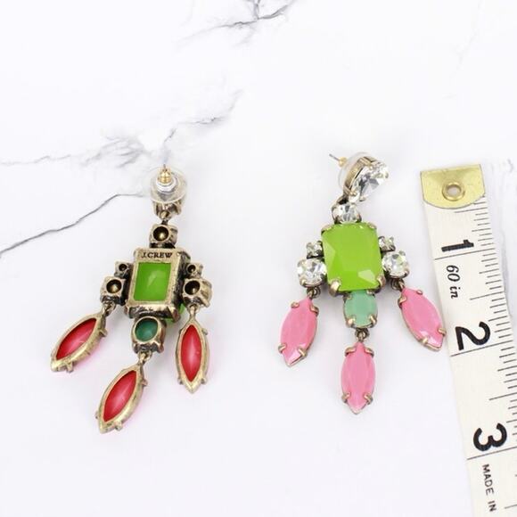 Jcrew Candy Statement Earring w/ Green and Pink Stones - Picture 2 of 3